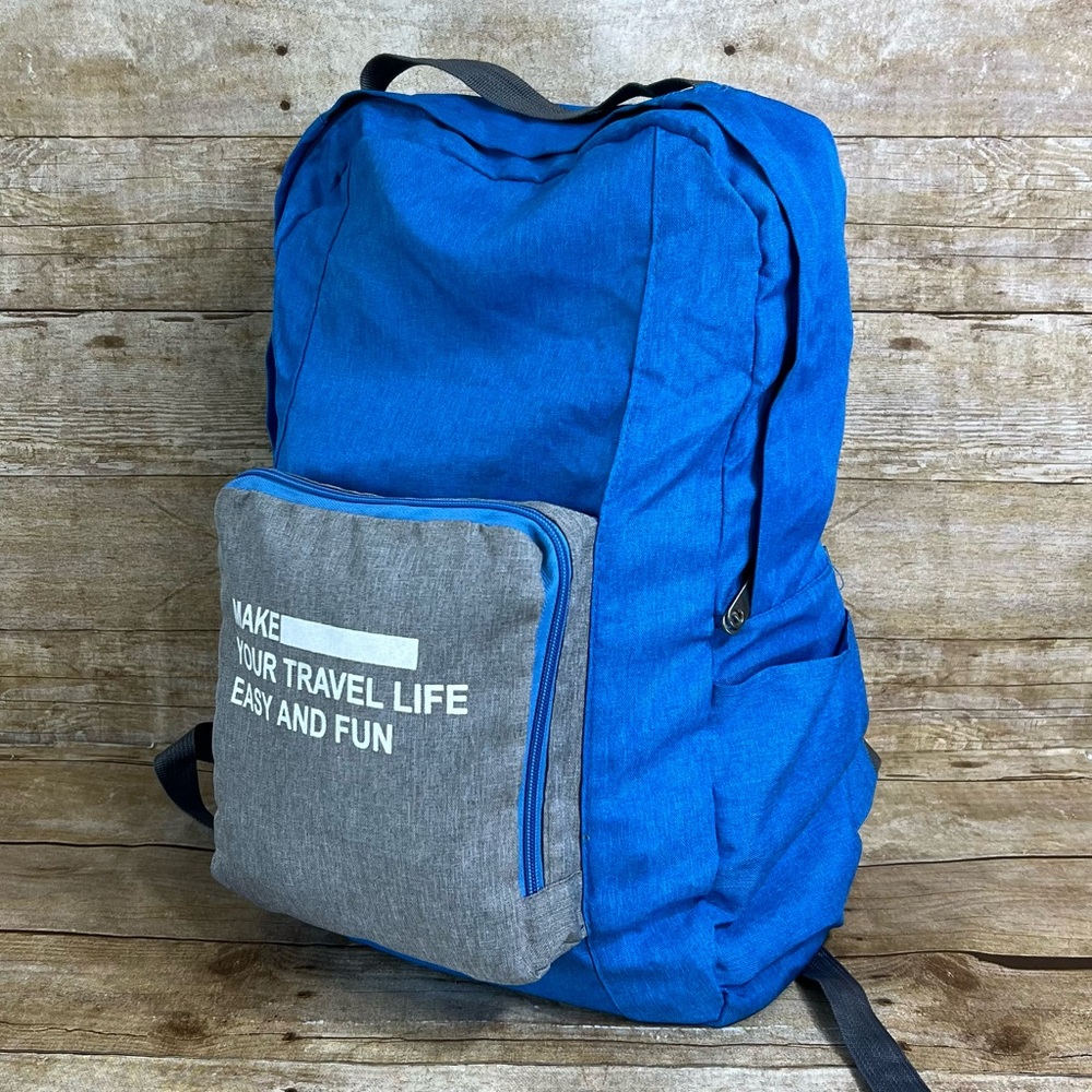 Travel Season Folding Backpack 20 Blue Grey Lightweight Packable Daypack Bag - Picture 1 of 12